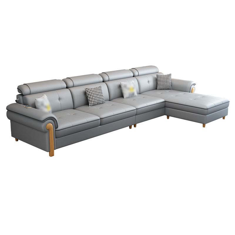 Round Arm 4-Seater Pillowed Back Cushions Sectional Sofa with Chaise Clearhalo 'furn' 'furn_sectionals' 'Furniture' 'furniture_sectionals' 'Living Room Furniture' 'Sectionals' 1200x1200_e4b19ad6-312b-4abc-afcb-bacc9af4e670