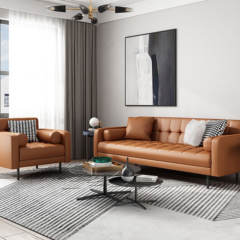 Faux Leather Biscuit Back Sofa 31.49" H Modernism Square Arm Sofa Clearhalo 'furn' 'furn_sofas' 'Furniture' 'furniture_sofas' 'kitchen' 'kitchen_sofas' 'Living Room Furniture' 'Sofa' 'sofas' 1200x1200_e4b4cb76-7a35-42f3-bcb1-82a997654910