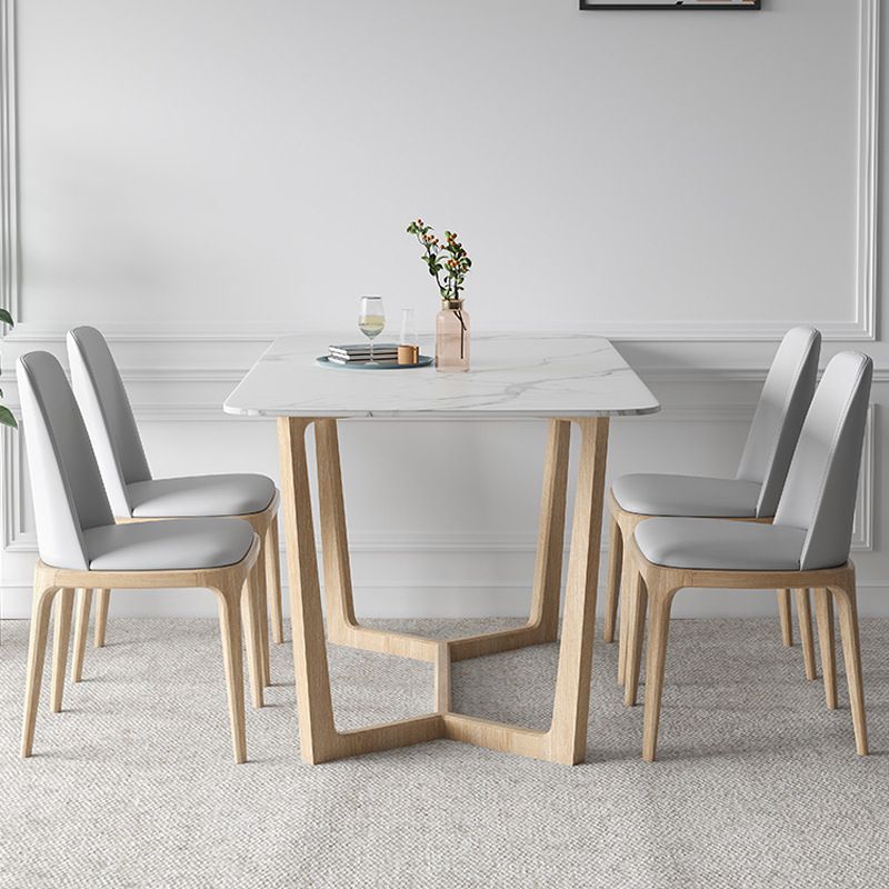 Contemporary Dining Table Set with Solid Wood Table and PU Leather Chairs Clearhalo 'Dining Room Sets' 'Dining Tables & Seating' 'dining_room_set' 'furn' 'furn_dining_room_set' 'Furniture' 'furniture_dining_room_set' 'Kitchen & Dining Furniture' 'kitchen&dining_furn' 'kitchen' 1200x1200_e4b4f558-0490-4b70-a02f-336077bf78c2