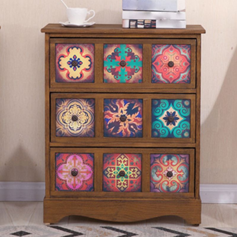 Coffre de rangement traditionnel marron, coffre de lingerie vertical avec tiroirs