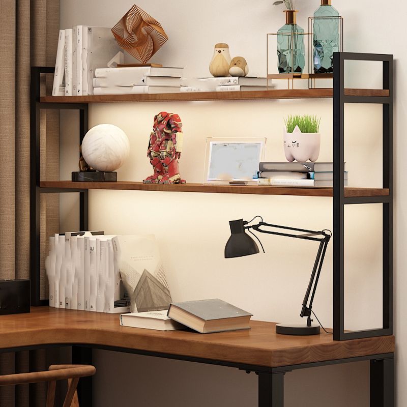 L-Shaped Office Laptop Table Wood Writing Desk in Brown with 5-Legs Clearhalo 'furn' 'furn_office_desk' 'Furniture' 'Office Desks' 'Office Furniture' 'office_desk' 1200x1200_e4b6a493-0b07-49e1-b0c0-8f57cacce504