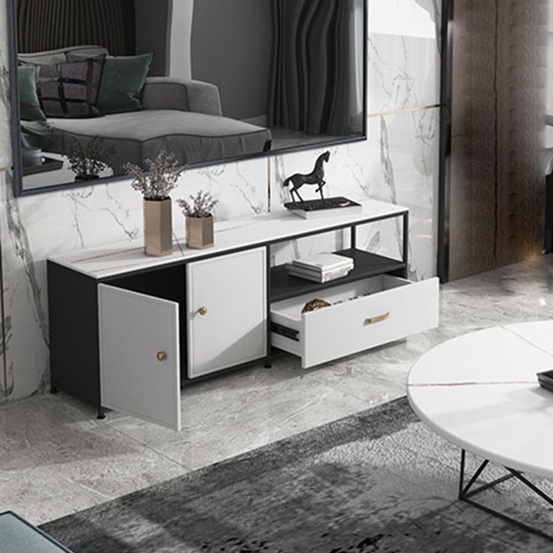Consola de TV de piedra y metal consola contemporánea de medios de televisión
