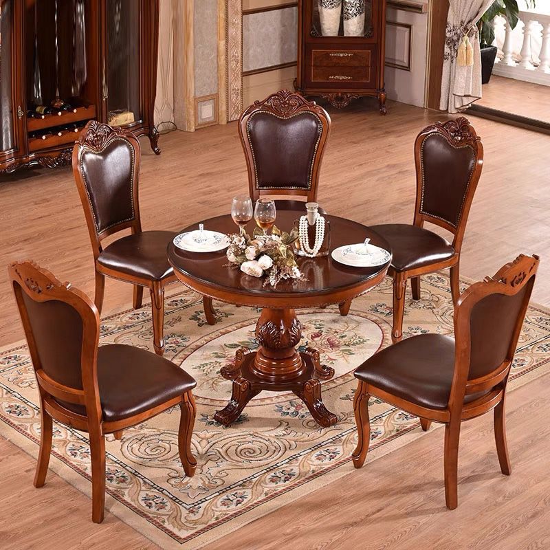 Solid Wood Victorian Round Dining Table Rubberwood Top Table for Home Clearhalo ' dining_table' 'Dining Tables & Seating' 'Dining Tables' 'Furniture' 'furniture_dining_table' 'Kitchen & Dining Furniture' 'kitchen&dining_furn' 'kitchen' 'kitchen_dining_table' 1200x1200_e4b90f49-8210-480b-b6b9-591a9e969e9e