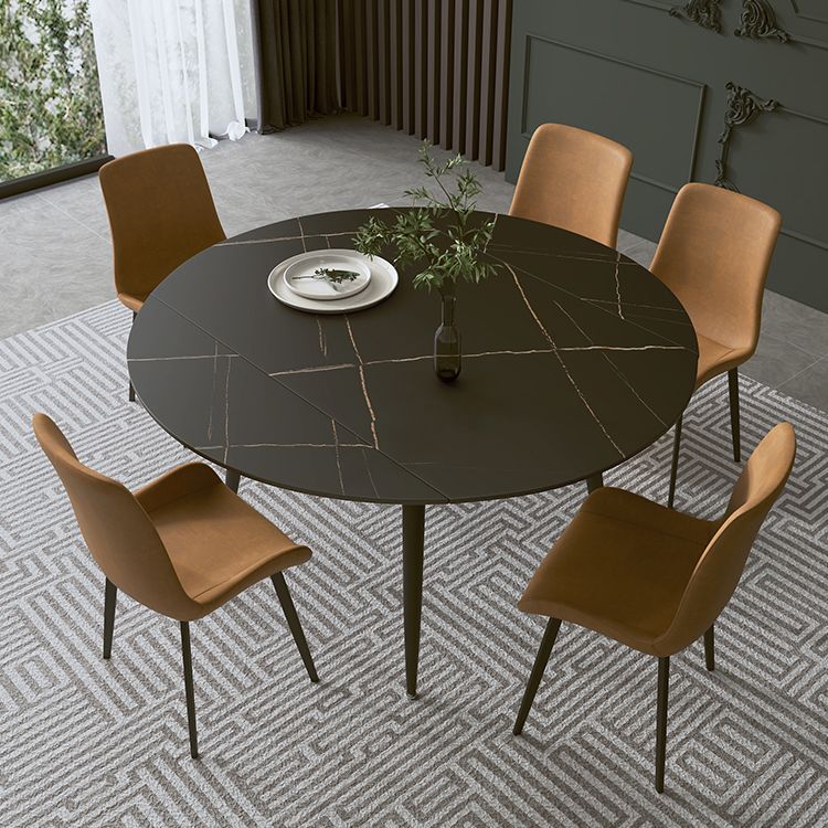 Modern Sintered Stone Dinner Table Round Table with Black Frame for Kitchen Clearhalo ' dining_table' 'Dining Tables & Seating' 'Dining Tables' 'furn' 'furn_dining_table' 'Furniture' 'furniture_dining_table' 'Kitchen & Dining Furniture' 'kitchen&dining_furn' 'kitchen' 'kitchen_dining_table' 1200x1200_e4b9220f-774b-4c8e-8415-f7b75ef51354