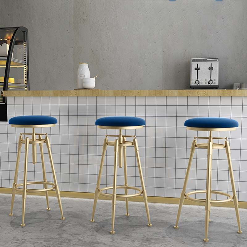 Upholstered Adjustable Height Bar Stool Industrial Iron Frame Stool Clearhalo 'Bar Furniture' 'Bar Stools' 'bar_stools' 'furn' 'furn_bar_stools' 'Furniture' 'Kitchen & Dining Furniture' 1200x1200_e4ba1c60-bba4-4935-a62d-fdda1c3791c5