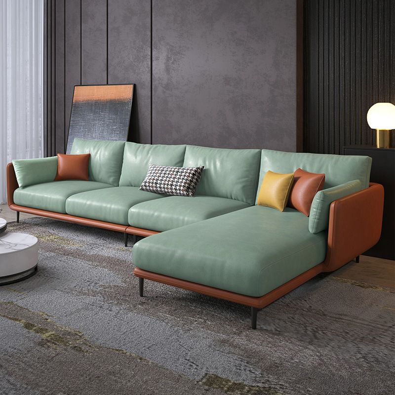 Nordic Stationary Faux Leather Living Room Square Arm Pillows Seating