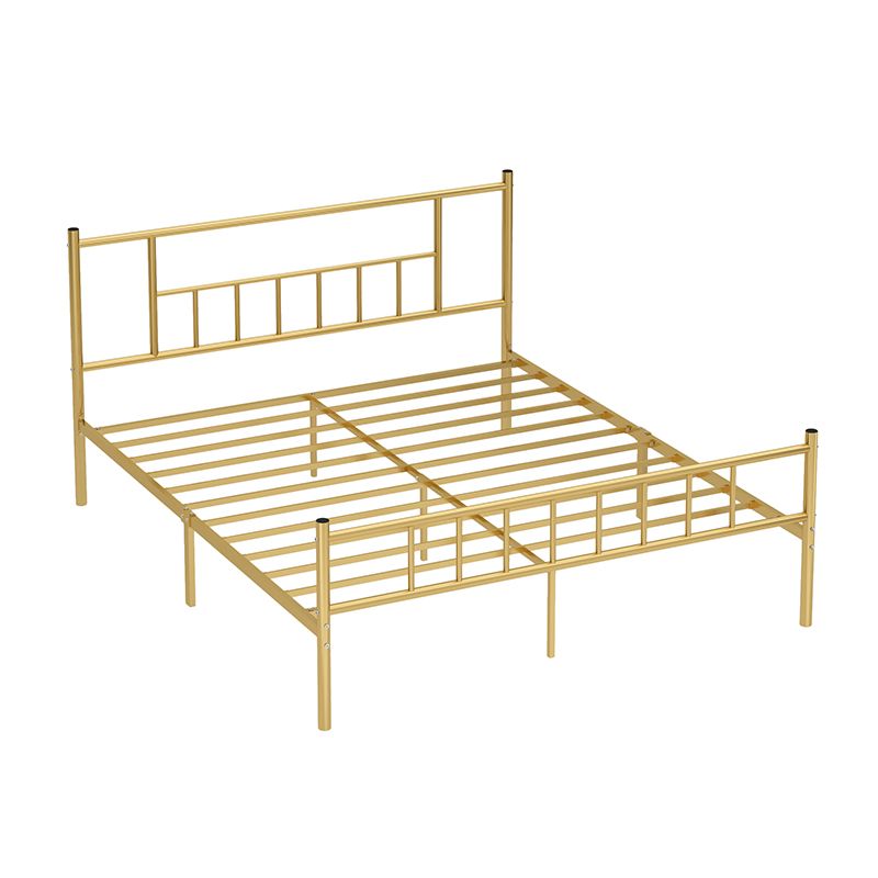 Contemporary Metal Standard Bed, Open-Frame Rectangular Headboard Bed