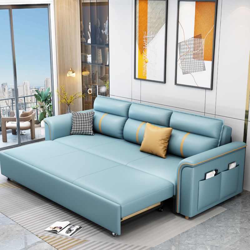 32.67 "Alto Faux Leather Sleeper Nordic Styled Sofa Bed in Blue
