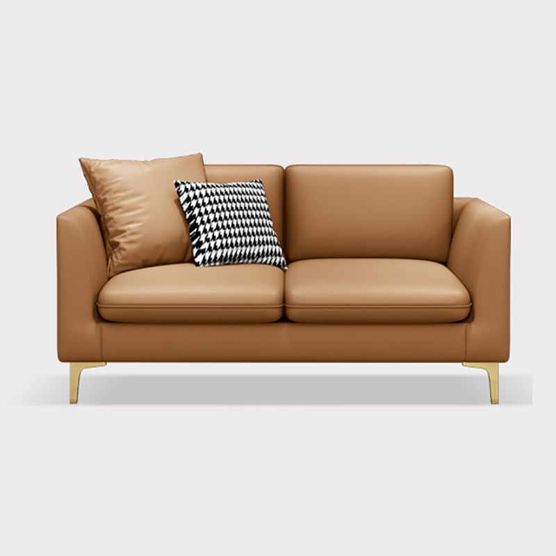 Gold Modern Fabric Sofa with Bolster Pillows 29.53"High Square Arm Sofa Clearhalo 'furn' 'furn_sofas' 'Furniture' 'furniture_sofas' 'kitchen' 'kitchen_sofas' 'Living Room Furniture' 'Sofa' 'sofas' 1200x1200_e4c69560-e5b6-4977-8835-fd24df391131