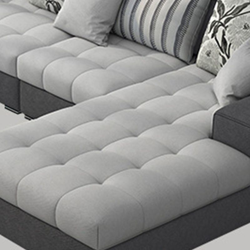 Slipcovered Square Arm Sectional Modern Fabric 4-seater Sectional Clearhalo 'furn' 'furn_sectionals' 'Furniture' 'Living Room Furniture' 'Sectionals' 1200x1200_e4c79910-b912-4752-b5b5-b438b88b45cb
