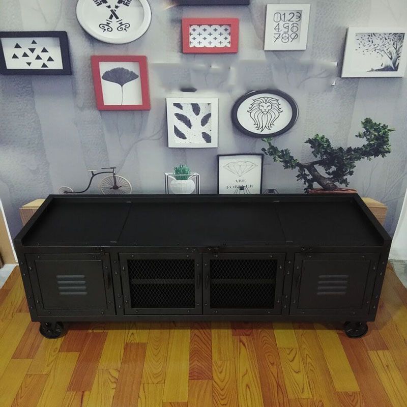 Metal Black TV Cabinet Industrial Style Home TV Stand Console with Casters Clearhalo 'furn' 'furn_tv_stands_entertainment_centers' 'Furniture' 'Living Room Furniture' 'TV Stands & Entertainment Centers' 'TV Stands & Media Storage Furniture' 'tv_stands_entertainment_centers' 1200x1200_e4caff39-bc57-46a8-b329-b0e33233398f