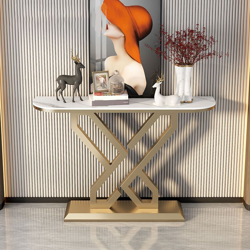 Stone Top Accent Table with Pedestal Base Console Table 31.5"