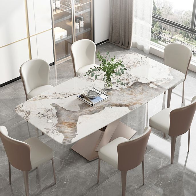 Metal Traditional Luxury Rectangular Dining Table Sintered Stone Table with Pedestal Clearhalo ' dining_table' 'Dining Tables & Seating' 'Dining Tables' 'furn' 'furn_dining_table' 'Furniture' 'furniture_dining_table' 'Kitchen & Dining Furniture' 'kitchen&dining_furn' 'kitchen' 'kitchen_dining_table' 1200x1200_e4d09678-5232-4847-9e1c-70d6add832aa