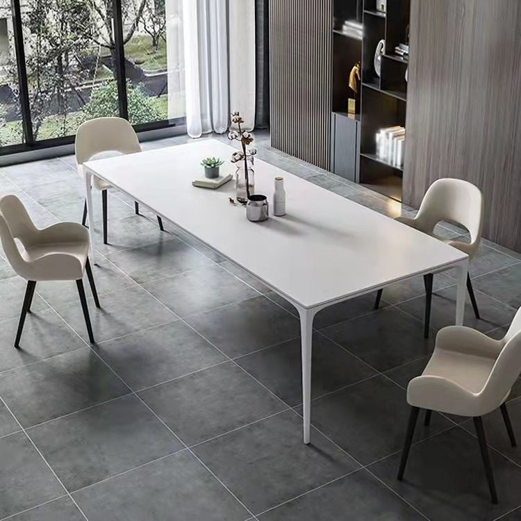 Stone Top Dining Table Contemporary Rectangle Dining Table with 4 Legs in White Clearhalo 'Dining Tables & Seating' 'Dining Tables' 'dining_table' 'Furniture' 'furniture_dining_table' 'Kitchen & Dining Furniture' 'kitchen' 'kitchen_dining_table' 1200x1200_e4d77c43-8675-45f1-aeba-6f0ef48a23bc