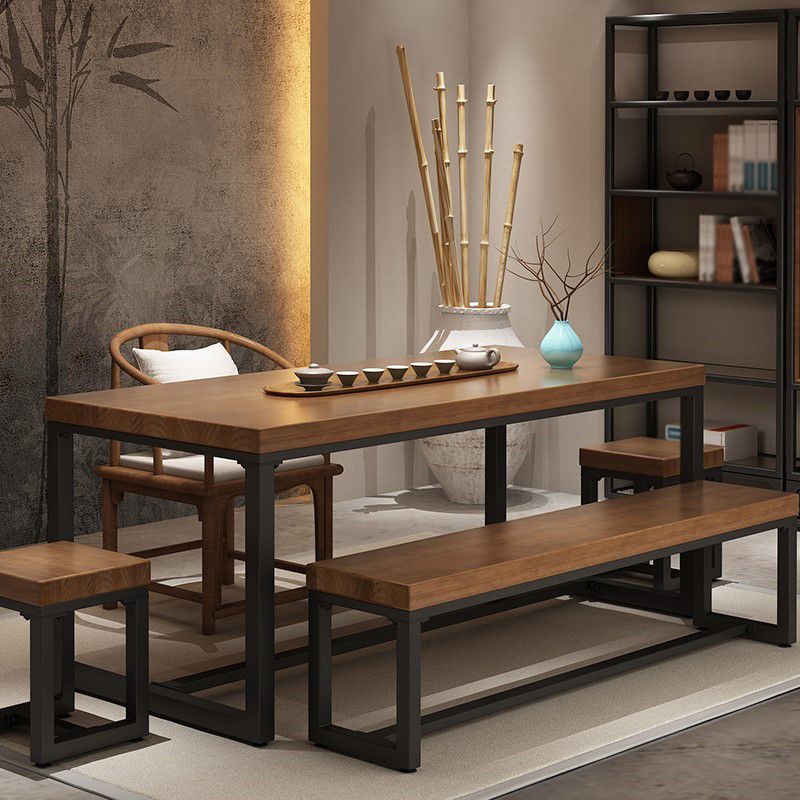 Industrial Rectangle Dining Table Pine Solid Wood Table with Trestle Base for Home Kitchen Dinner Clearhalo ' dining_table' 'Dining Tables & Seating' 'Dining Tables' 'furn' 'furn_dining_table' 'Furniture' 'furniture_dining_table' 'Kitchen & Dining Furniture' 'kitchen&dining_furn' 'kitchen' 'kitchen_dining_table' 1200x1200_e4d82de9-5f6c-4e0f-a637-1f268b87ec8f