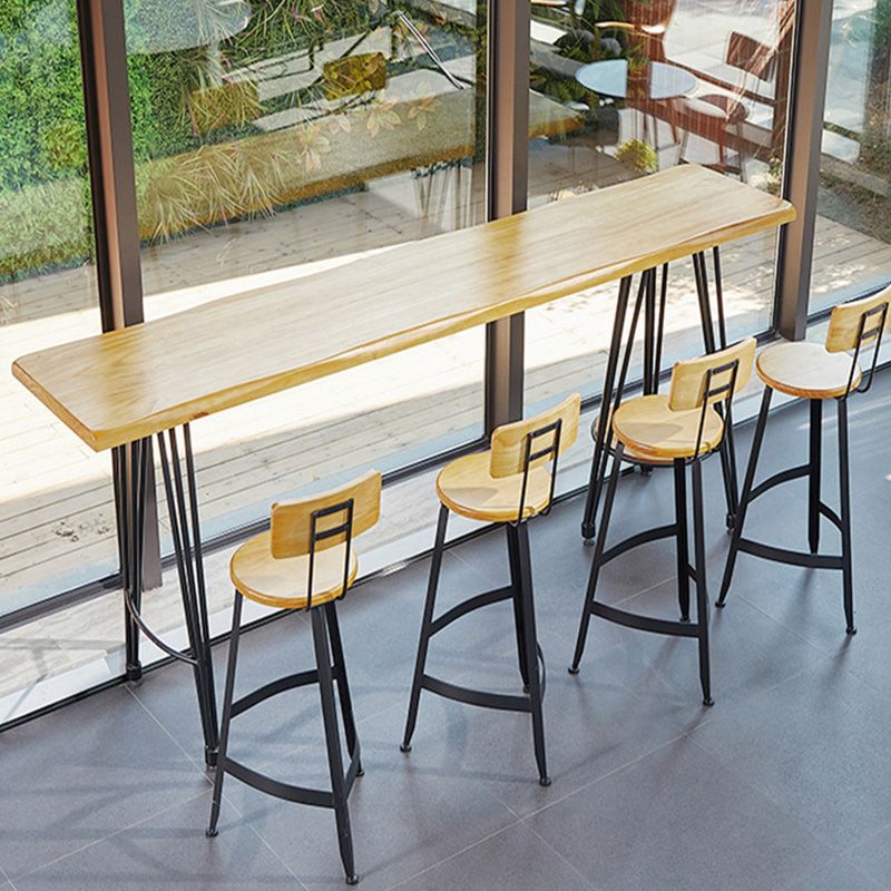 Mesa moderna de altura de barra, mesa de Pub Bistro con tapa de madera maciza y patas de metal