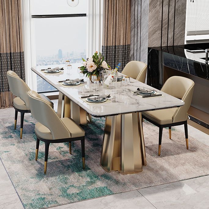 Minimalist Style Marble Dining Set with Traditional Height Table and Double Pedestal Base Clearhalo 'Dining Room Sets' 'Dining Tables & Seating' 'dining_room_set' 'furn' 'furn_dining_room_set' 'Furniture' 'furniture_dining_room_set' 'Kitchen & Dining Furniture' 'kitchen&dining_furn' 'kitchen' 1200x1200_e4e2a198-aa86-4c89-be1b-63753c2421c1