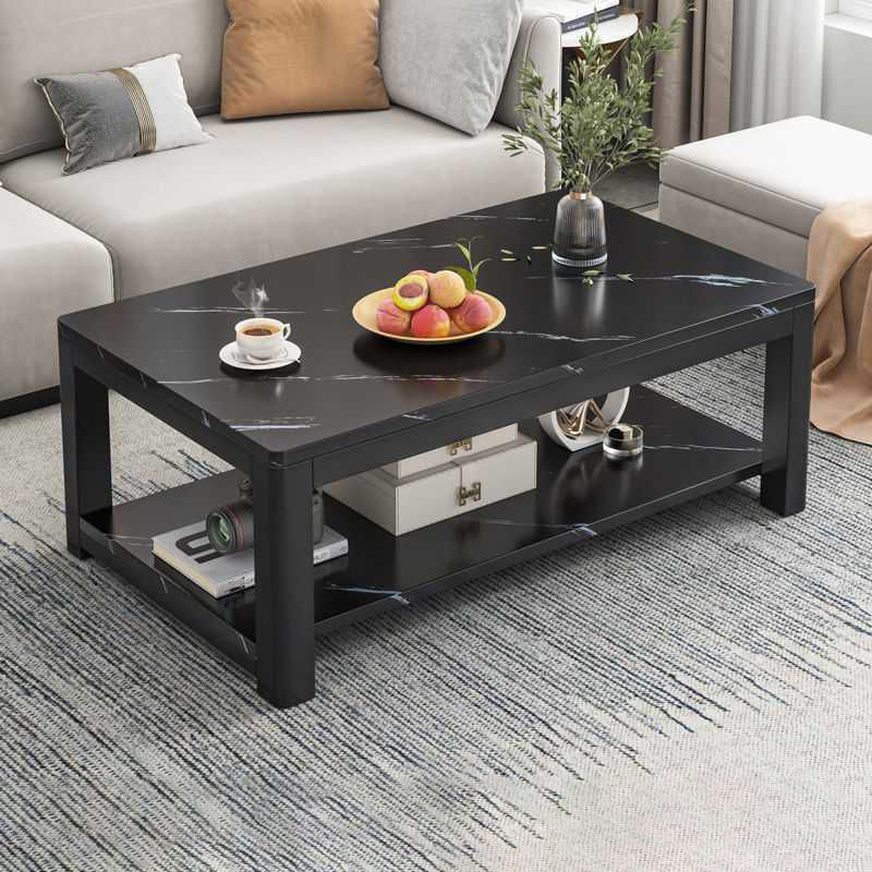 4 Legs Base Design Rectangular Glass/wood Table Modern Style Coffee Table
