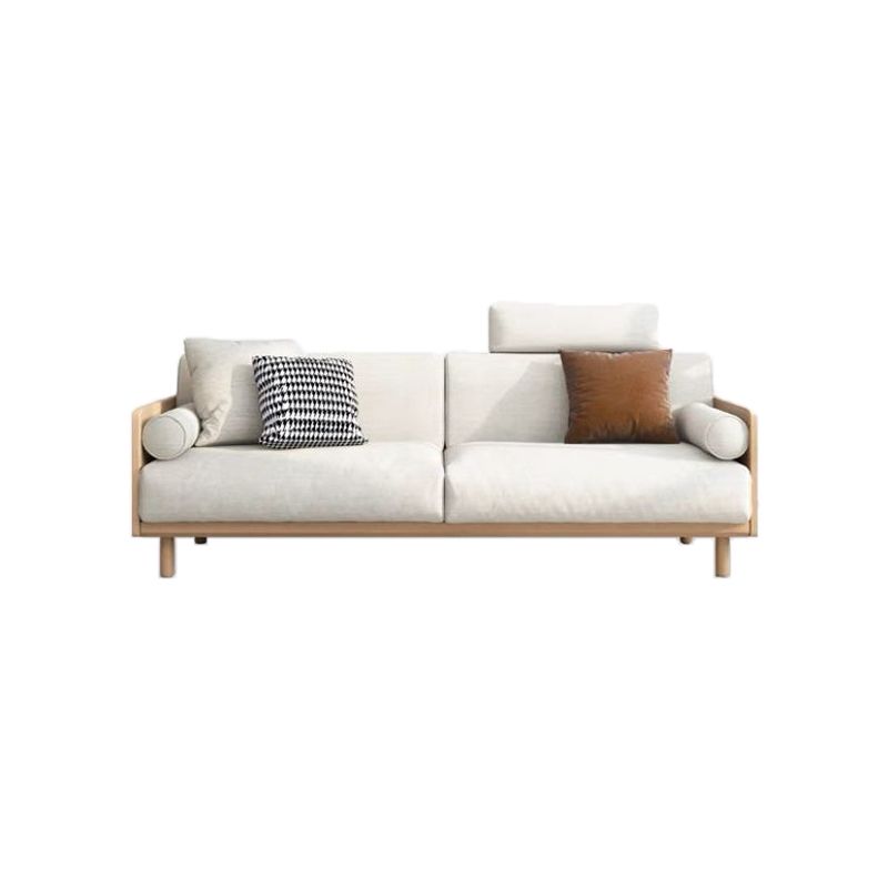Contemporary Sofa with Loose Back and Pillows in Linen and Solid Wood
