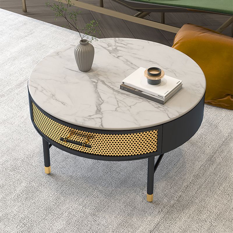 Glam da 17,7 "h tavolino in ardesia rotondo ferro 4 gambe tavolo da cocktail con cassetto