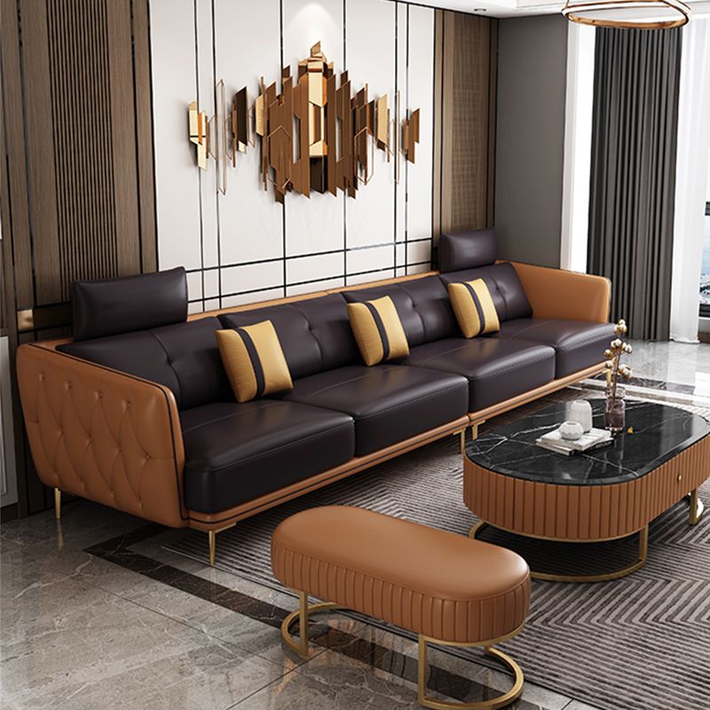 Sofá y chaise resistente a las manchas de cuero genuino de brazo cuadrado contemporáneo