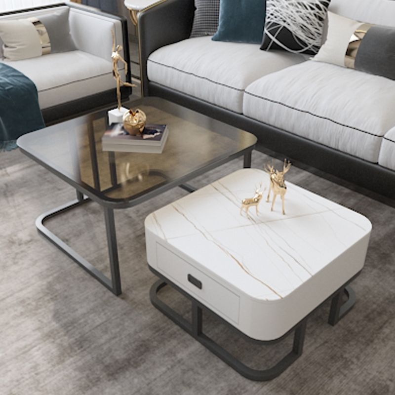 Round Slate/ Glass Coffee Table Frame 2 Nesting Cocktail Table with Storage Clearhalo 'Coffee & Accent Tables' 'Coffee Tables' 'coffee_tables' 'furn' 'furn_coffee_tables' 'Furniture' 'furniture_coffee_tables' 'Living Room Furniture' 1200x1200_e4eb1d81-4637-42e9-b188-4253805efd60