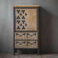 Metal and Distressed Wood Accent Cabinet Industrial Style Fretwork Chest