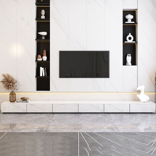 Console TV moderna TV in pietra con 6 cassetti inclusi, bianco