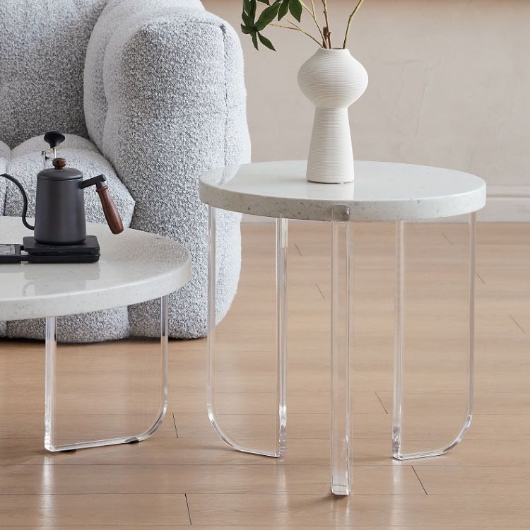 Round White Acrylic Coffee Table Contemporary 3 Legs Cocktail Table