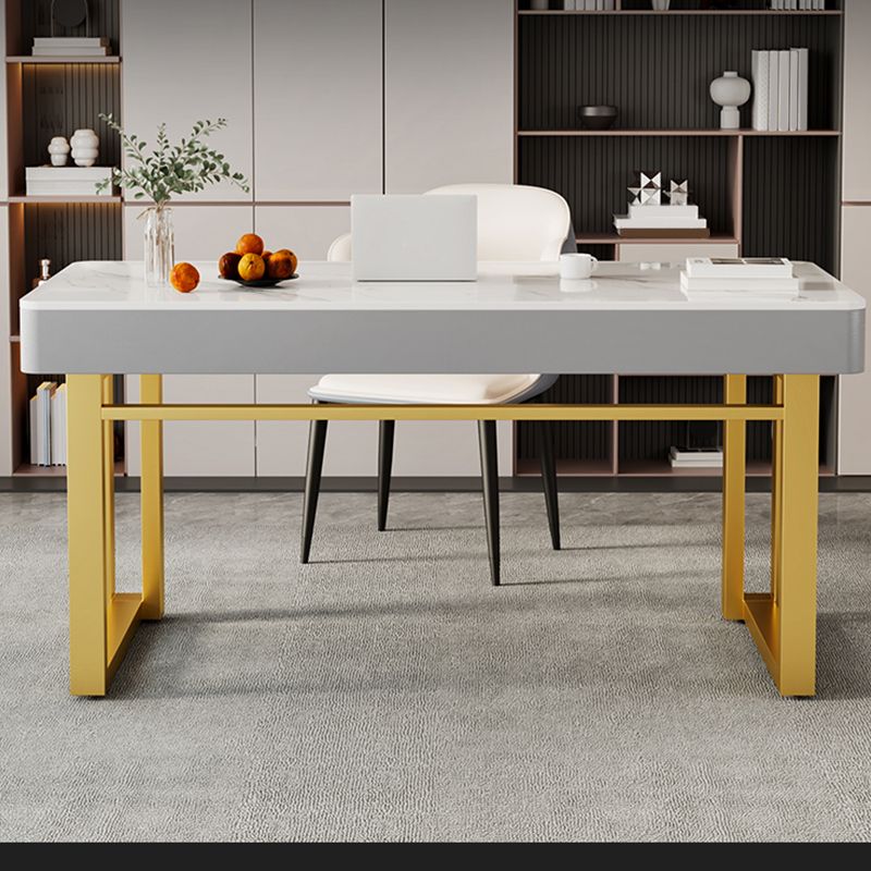 Rectangle Stone Top Office Desk Glam Style Writing with Metal Base Desk for Office Clearhalo 'furn' 'furn_office_desk' 'Furniture' 'Office Desks' 'Office Furniture' 'office_desk' 1200x1200_e4f845bb-3034-445b-a213-09e2dbc239c5