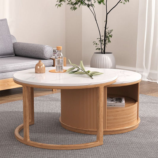 Mesa de café redonda de mesa de café juego con estante de almacenamiento