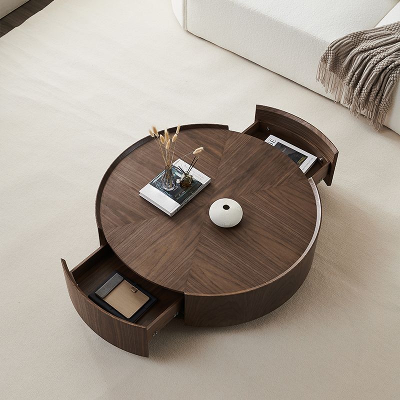 Round Wood Cocktail Table Set with 2 Drawers Modern Walnut Coffee Table Clearhalo 'Coffee & Accent Tables' 'Coffee Tables' 'coffee_tables' 'furn' 'furn_coffee_tables' 'Furniture' 'Living Room Furniture' 1200x1200_e4fdd782-189f-4218-b29c-2e99f2e94c93