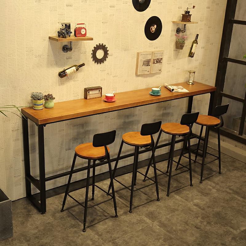 Solid Wood Bar Table Brown Industrial Bar Dining Table with Trestle Base Clearhalo 'Bar Furniture' 'Bar Tables' 'bar_tables' 'furn' 'furn_bar_tables' 'Furniture' 'furniture_bar_tables' 'Kitchen & Dining Furniture' 1200x1200_e4ff607c-6b5c-43fa-a8b5-392ea3e21dd0