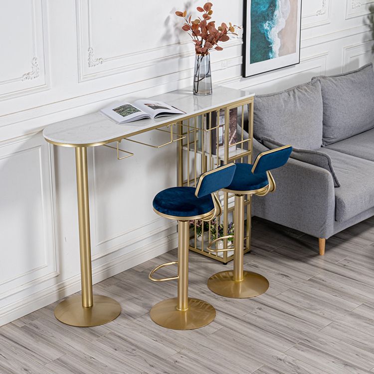 Glam White Faux Marble Bistro Table Iron Double Pedestal Bar Dining Table with 3-Shelf Clearhalo 'Bar Furniture' 'Bar Tables' 'bar_tables' 'furn' 'furn_bar_tables' 'Furniture' 'furniture_bar_tables' 'Kitchen & Dining Furniture' 1200x1200_e5087764-a637-4dc1-9a13-d8176064ee21