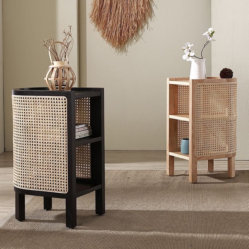 Mesa de noche de madera sólida de cama de cama moderna con estante inferior, 24.4 "de alto