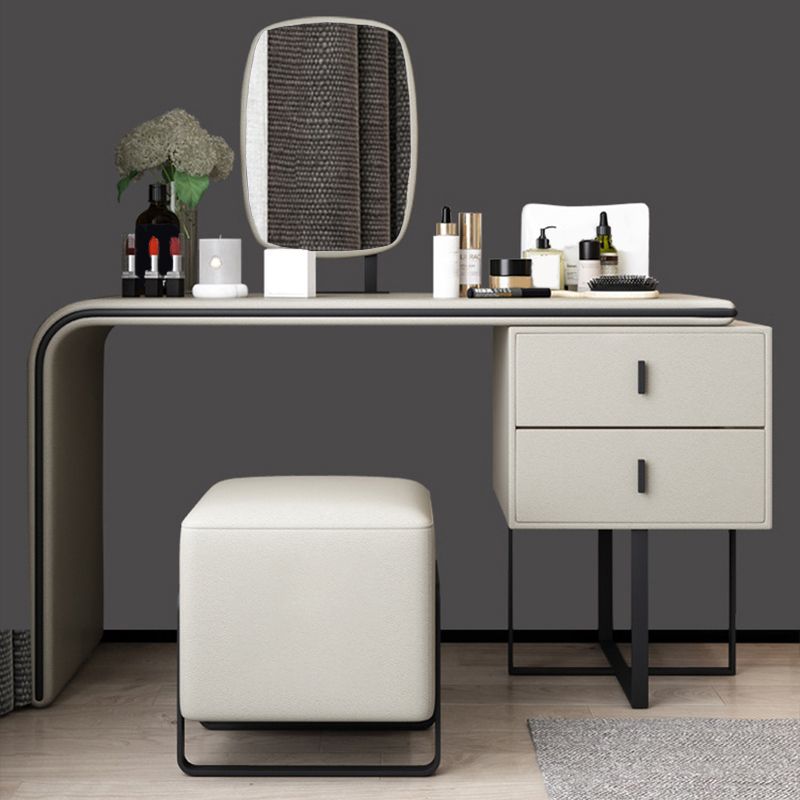 Vanity Mirrored Faux Leather Makeup Dressing Table Stool Set, 28.74" Clearhalo 'Bedroom Furniture' 'furn' 'furn_makeup_vanities' 'Furniture' 'Makeup Vanities' 'makeup_vanities' 1200x1200_e50a5fcc-7de6-4e80-9b0c-a3a707293f50