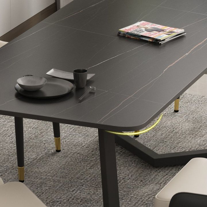 Rectangle Sintered Stone Table for Restaurant Industrial Dining Table with Double Pedestal Clearhalo 'Dining Tables & Seating' 'Dining Tables' 'dining_table' 'furn' 'furn_dining_table' 'Furniture' 'furniture_dining_table' 'Kitchen & Dining Furniture' 'kitchen' 'kitchen_dining_table' 1200x1200_e50c112f-be82-4246-af29-88d33db7add7