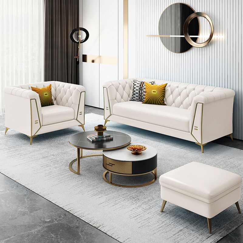 Solid Color Faux Leather Sofa 28.34" Wide Tufted Back Tuxedo Arm Sofa