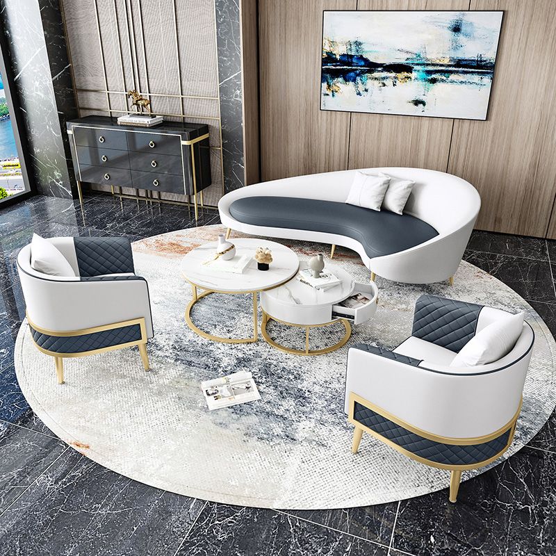 Divano a forma di luna curva contemporanea in pelle finta per soggiorno per soggiorno