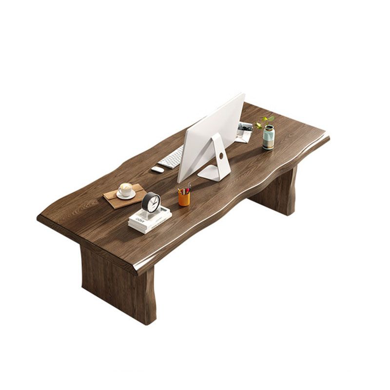 Moderne dubbele voetstuk eettafel vaste houten eetkamer keukentafel in bruin