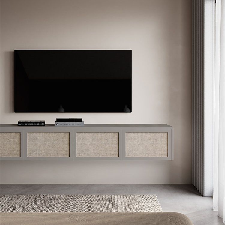 Nordic Solid Wood Wall-Mounted TV Cabinet Living Room Cotton-Linen TV Stand Clearhalo 'furn' 'furn_tv_stands_entertainment_centers' 'Furniture' 'Living Room Furniture' 'TV Stands & Entertainment Centers' 'TV Stands & Media Storage Furniture' 'tv_stands_entertainment_centers' 1200x1200_e50df4bf-9caa-40e8-8c83-d09214300646
