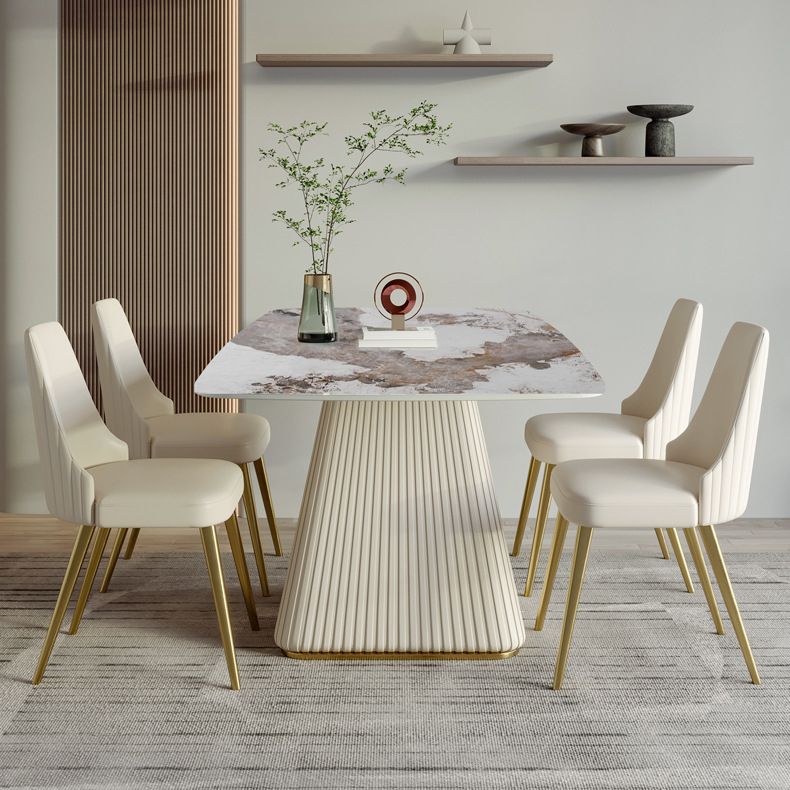 北欧焼結の石トップダイニングセット長方形1/4/5/6/7ピースダイニングルームテーブルセット