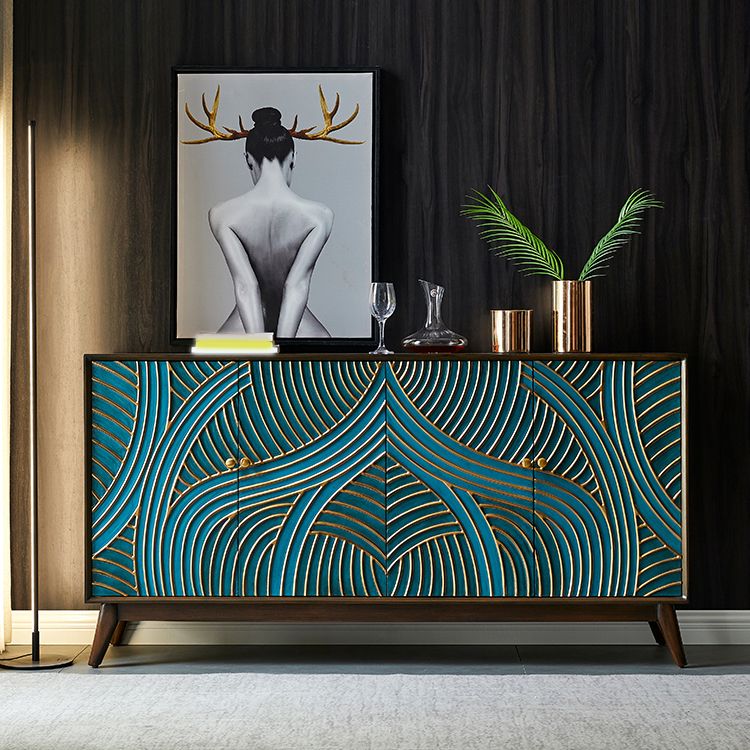 Scaffali regolabili in stile glam credenza a buffet in legno massiccio con porte