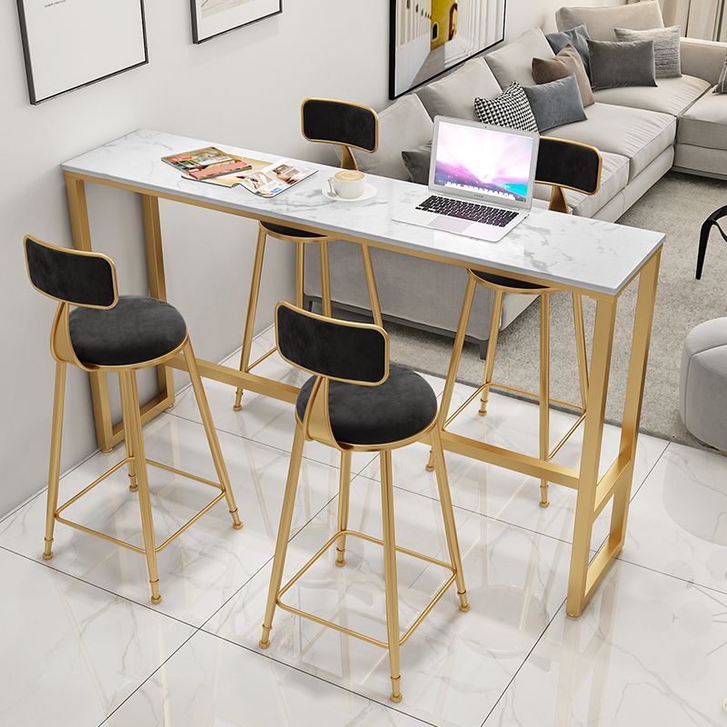 Rectangle Bistro Bar Height Cocktail Table Marble Footrest Indoor Bar Table in Gold Clearhalo 'Bar Furniture' 'Bar Tables' 'bar_tables' 'furn' 'furn_bar_tables' 'Furniture' 'furniture_bar_tables' 'Kitchen & Dining Furniture' 1200x1200_e51a27e4-c954-4034-86ae-a79593e66648