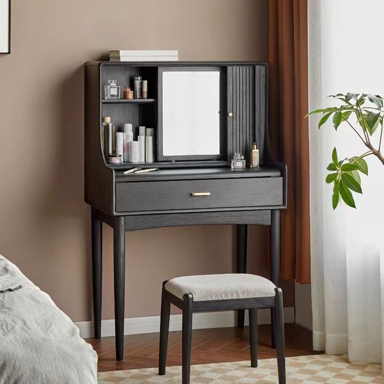 Modern Black Dressing Table Stool Set Wooden Vanity Dressing Table for Bedroom