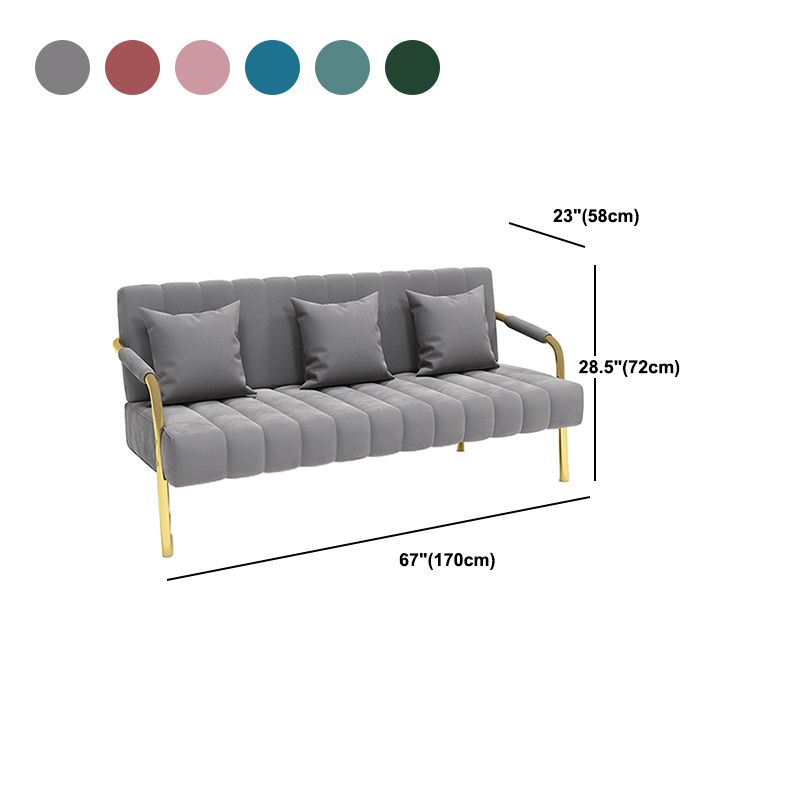 Velvet 3-seater Sofa with 3 Pillows Square  Arm for Apartment