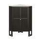 Modern Stone and Metal Buffet Server 35.5"H Glass Doors Cabinet Dining Server