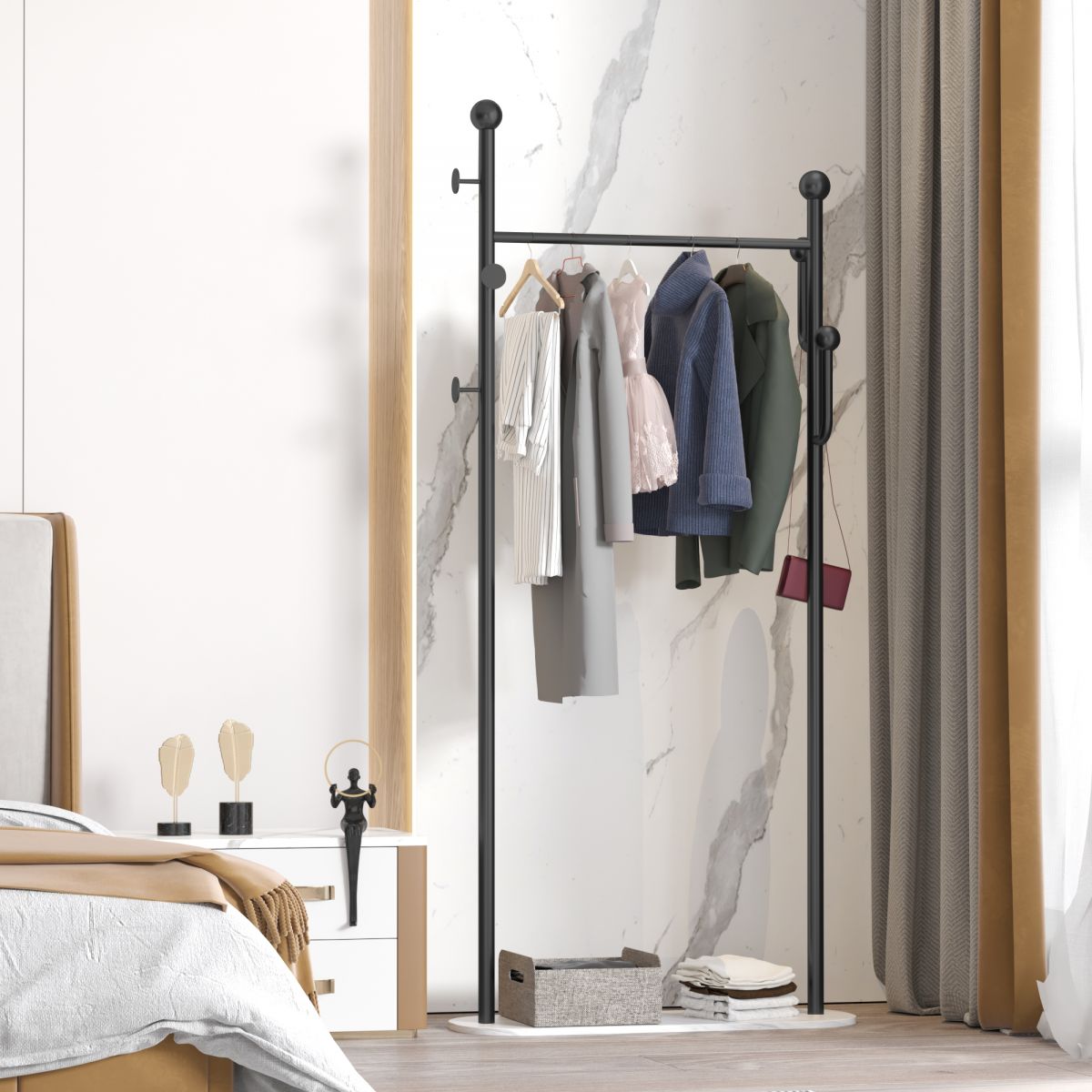 Luxurious Metal Hall Hall Tree Caseta de almacenamiento de almacenamiento de pie con ganchos de pelaje