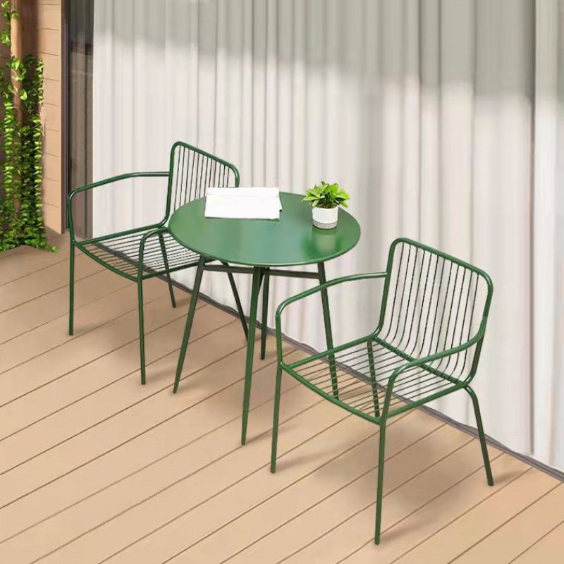 Industrial Patio Dining Side Chair Metal Slat Back Arm Chair