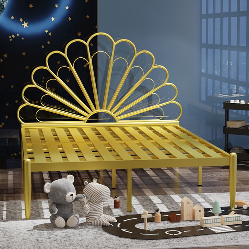 47" Tall Open-Frame Bed Glam Metal Standard Bed with Camelback Headboard